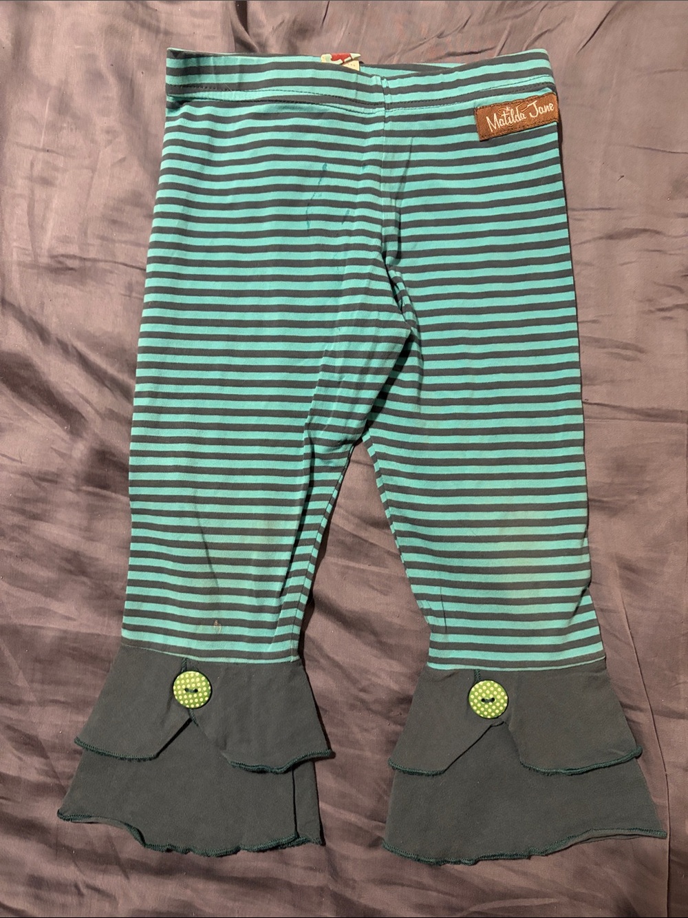 Matilda Jane Teal & Gray Striped (fins) Ruffle Hem Leggings